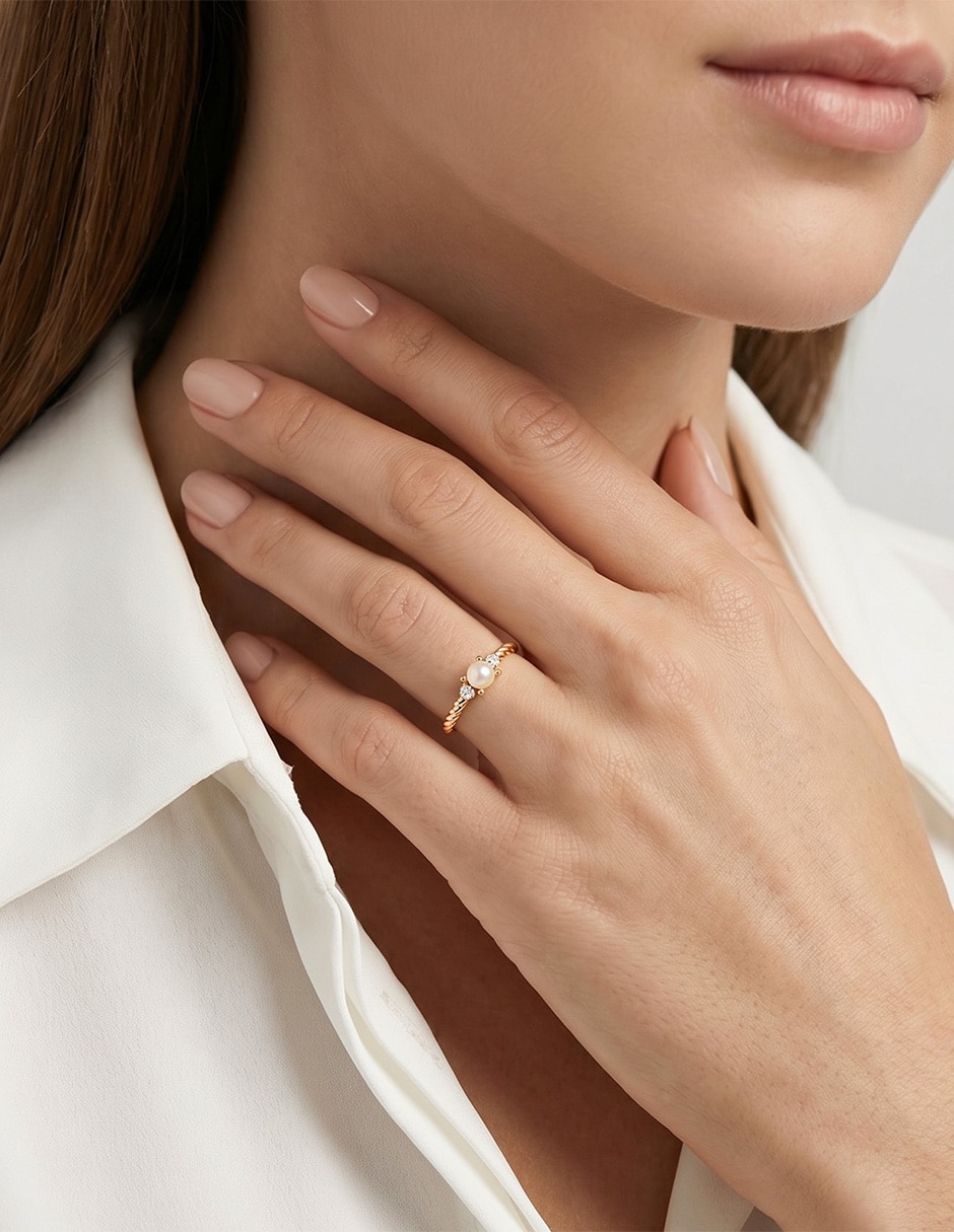 Anillo de compromiso de oro 14 K zirconia 3